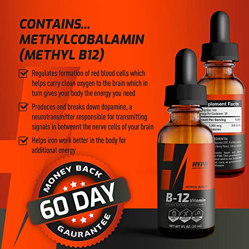 HYPR Vitamin B12 Sublingual Liquid Drops 5000 MCG Supplement with