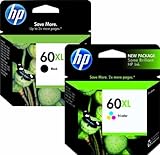 HP 60XL High Yield Black and Color Original Inkjet Cartridges, Combo Pack