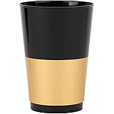 PLASTICPRO Disposable 12 oz Black Plastic Tumblers With Gold Band for Party's & Weddings pack of 40