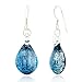 Chuvora 925 Sterling Silver Hand Blown Glass Blue Silver Water Drop Teardrop Shape Dangle Earrings