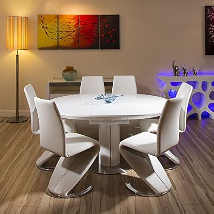 Avant Garde Moderno Juego de Comedor Blanco Brillante Ronda/Mesa