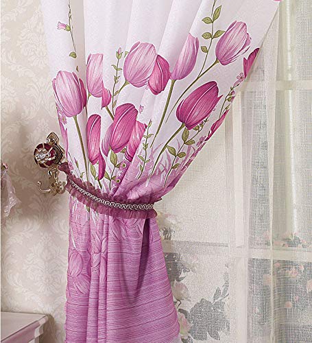 image for Promisen Tulip Flower Tulle Drape Fabric Valance Curtains,Calico Curta