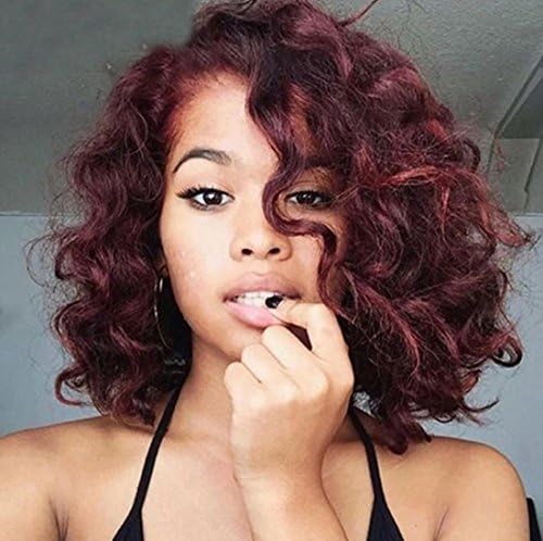 aSulis Short Curly Kinky Wigs for Black Women Fluffy Wavy Red Wine Synthetic Hair Wig Heat Resistant Wigs 17" 210g