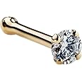 FreshTrends Diamond Nose Stud 14K Yellow Gold Nose Ring Bone 20 Gauge SI1 Clarity