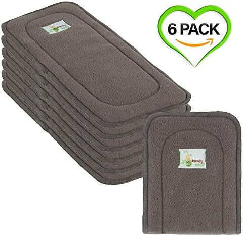 Naturally Natures Cloth Diaper Inserts 5 Layer Charcoal Bamboo Reusable Liners - insert - for Cloth Diapers (Pack of 6) (Grey) liner