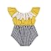 Baby Girls Summer Clothes Off-Shoulder Jumpsuit Lace Plaid Romper Outfit (6-12M, Yellow)