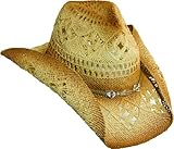 Dorfman Pacific Womens Straw Western Cowgirl Hat w/ Glass Beads