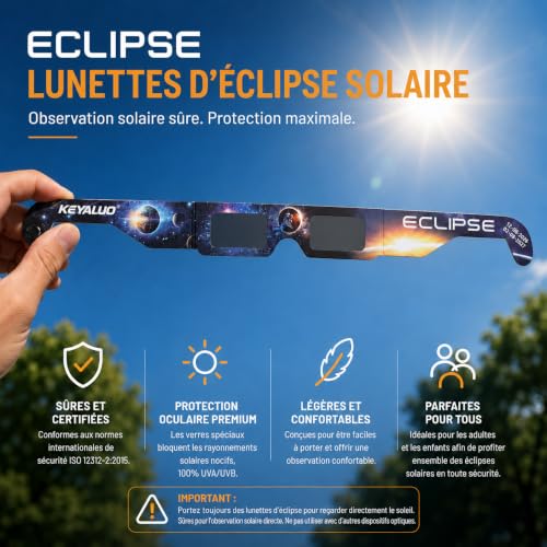 Keyaluo Set of 6/12/100 Solar Eclipse Glasses, EN ISO 12312-2:2015(E) and CE Certified, AAS 2026, Solar Eclipse Glasses for Direct Sun Observation