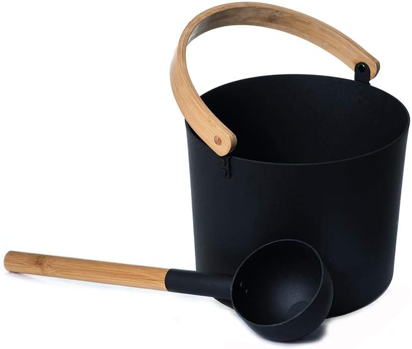 Ritapreaty Luxurious Finnish Sauna Aluminum Bucket with Long Handle Spoon Set Matching Ladle 7L