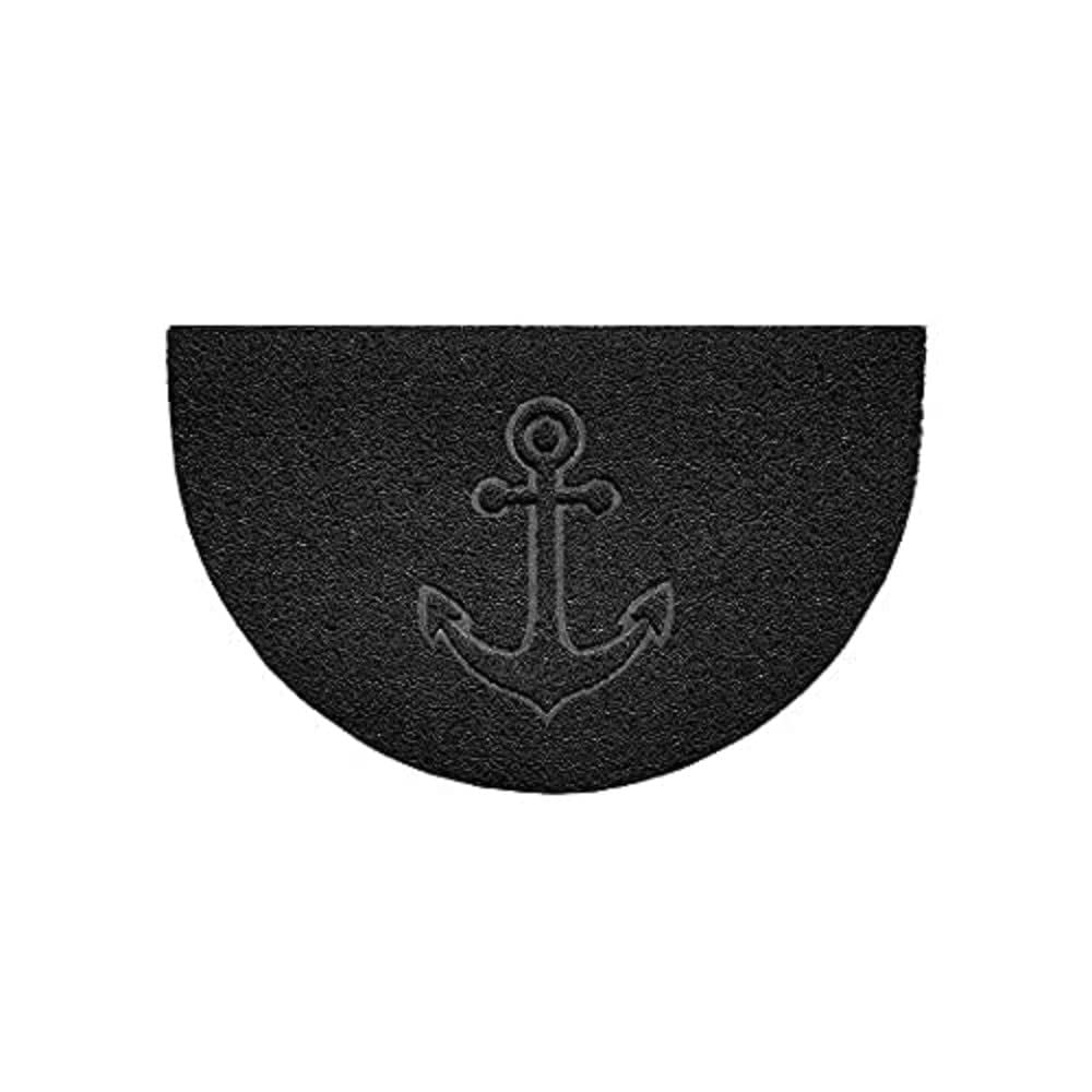 Nicoman Embossed Halfmoon Half Circle Door Mat Dirt-Trapper Jet-Washable Doormat 70x44cm (Black, ANCHOR Shape) - Use Outdoor ONLY