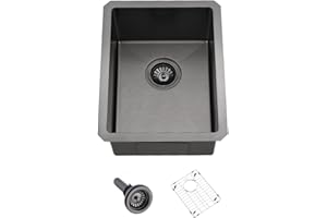 12 Inch Black Undermount Bar Sink, Hovheir 12x16 Matte Black Stainless Steel Bar Sink 16 Gauge Single Bowl Small Kitchen Sink Small Wet Bar Prep Rv Kitchen Sink with Bottom Grid