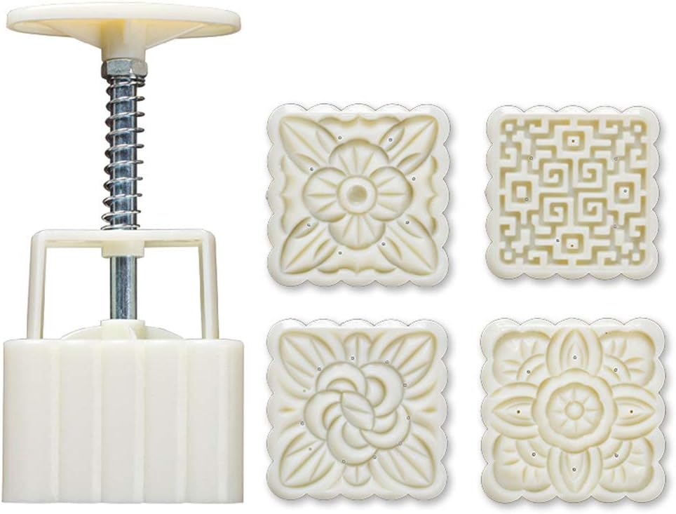 Batyuery 4pcs Square Hand Press Stamp Moon Cake Decor Barrel Mooncake Mold DIY Tool