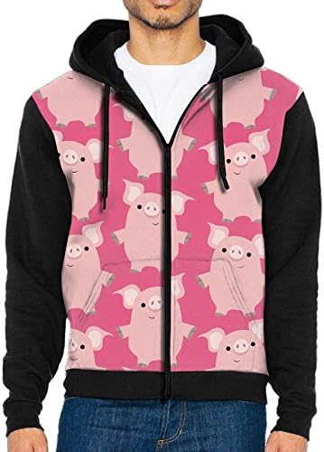 Zipper Hoodie Casual Sport Coats Pockets Pink Pig Long Sleeve Crew Sweatshirt For Men