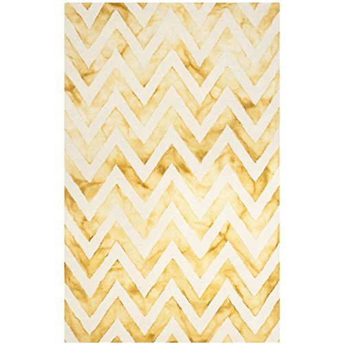 Safavieh Dip Dye Collection DDY715C Handmade Chevron Stripe Watercolor Ivory and Gold Wool Area Rug (4' x 6')