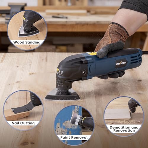 Enventor Oscillating Multi-Tool, 300W, 15000-22000 OPM, Corded Electric Multi-Tool, 6 Variable Speed, 3° Oscillation Angle, Auxiliary Handle, with 17 Accessories for Cutting, Sanding and Scraping