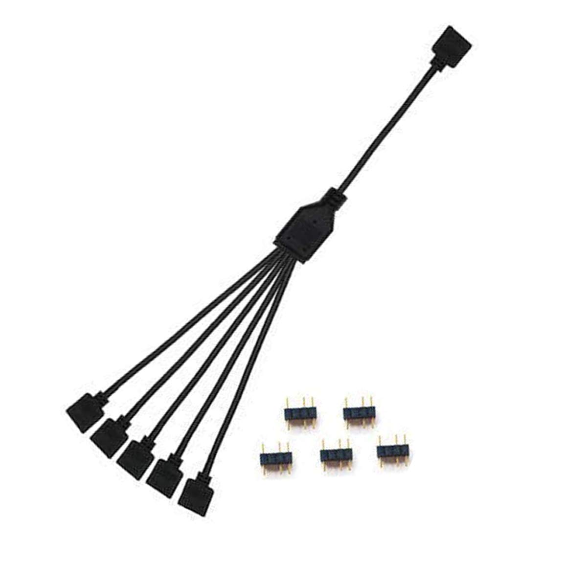 NMD&LR Computer Motherboard Extension Cable, RGB Interface Extension Cable, 12V RGB 4-PIN / 5V ARGB 3-PIN 1-4/1-5 Connector Hub (5V-3PIN-1TO5)