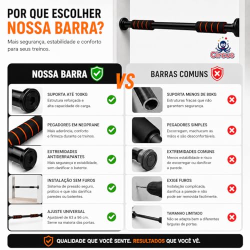 Barra Fixa De Porta Ajustável 63 a 96 cm Para Exercícios, Flexão, Musculação e Calistenia Aço Reforçado Suporta até 100 kg [ K-SELL IMPORTS ]