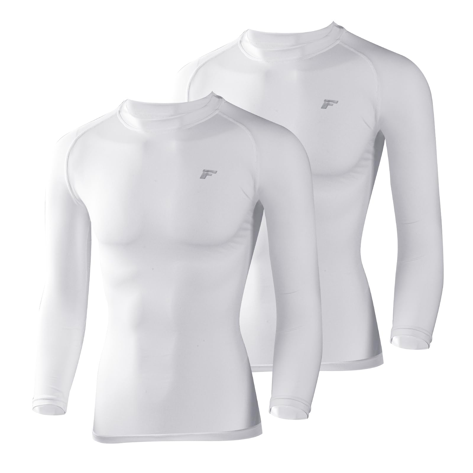 Photo 1 of 2 Pack Men Compression Shirts Long Sleeve Running Athletic Undershirts Workout Baseball Base Layer Rash Guard Tops White