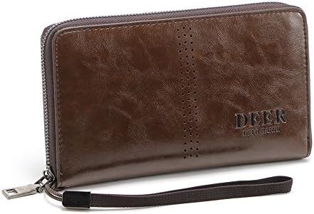 Hera jewy Men's Long Passcase Wallet Bifold - Oil Wax Genuine Leather,Brown