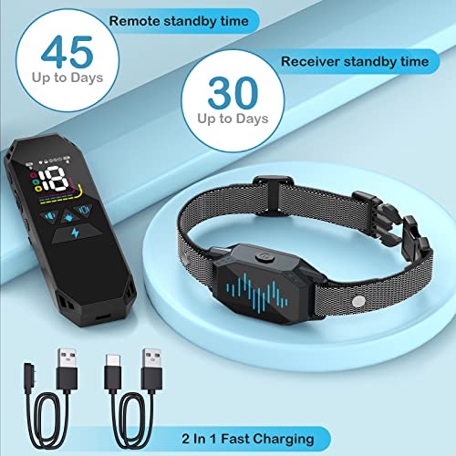Dog Shock Collar, Bark Collar for Large Dog with 4 Training Modes Beep,Vibration,Electric Shock,Dog Finder,Rechargeable IP67 Waterproof E-Collar with Remote 2500FT for All Breeds, Sizes