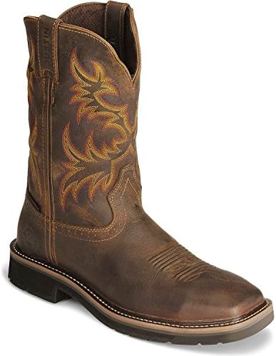 Jow Men's Justin Stampede Waterproof Work Boot Soft Square Toe Tan 10 D(M) US