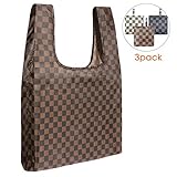 WODKEIS Foldable Reusable Grocery Bags 3Pcs Reusable Shopping Tote Bags Heavy Duty Grocery Tote Bags Reusable Bag Lightweight Shopping Bag Foldable into Attached Pouch, White/Green/Brown