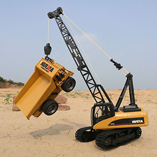 Fistone RC Truck Crawler Tower Crane Hoist Dragline Die-cast Model Lifiting Cable Remote Control Excavator Tractor Digging Engineering Toy Construction Vehicle