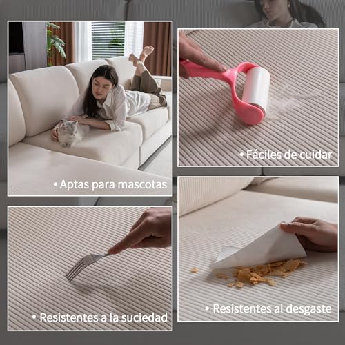 OHSIO Stretch Sofa Cushion Cover, Non-Slip Washable Universal Sofa Cover, Heavy Duty and Easy to Clean (Ivory, 1 Seat Cover M)