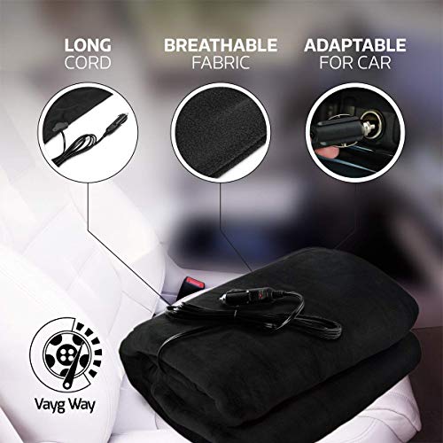 VaygWay Electric Heated Car Blanket 12 Volt Fleece Travel Blanket