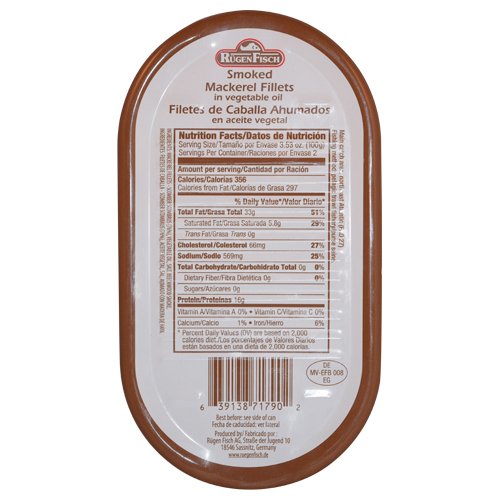 Ruegen Fisch Smoked Mackerel Fillets in Vegetable Oil 190g