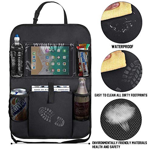 XBRN Car Back Seat Protectors Backseat Car Organizer Kick Mats with 10" Touch Screen Tablet Holder Storage Pockets for Kids Baby Toys Bottle Drinks Travel Accessories 2 Pack Type (A+B)