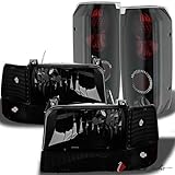 Xtune For 1992-1996 Ford F150/F250, Bronco Darkside Black Smoked Headlights Set + Tail Lights 1993 1994 1995
