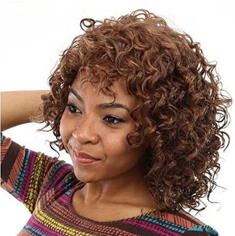 Pin De HAIR Afro Kinky Curly Wig Synthetic Wigs For Women Black Brown Short Hair With Fringe Hairstyle