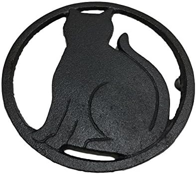 Cat Metal Trivet with Feet for Kitchen or Dining Table - Cast Iron - 5.6-Inches Across (black)