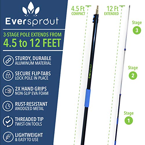 EVERSPROUT 5to12 Foot Telescopic Extension Pole (20 Foot Reach