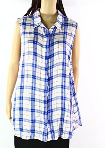 Max Jeans Womens Plus Plaid Button Down Shirt Top Blue 1X