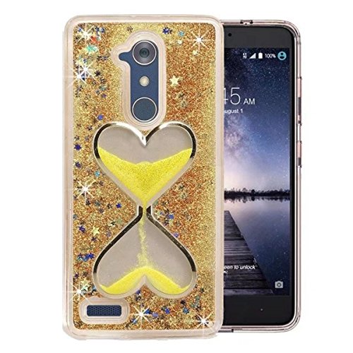 ZTE ZMax Pro Case, ZTE Carry Z981 Case,DAMONDY 3D Hearts Moving Stars Bling Liquid Glitter Floating Dynamic Flowing Ultra Clear Soft TPU Case for ZTE ZMAX Pro/Carry Z981/N9560/Z986-gold