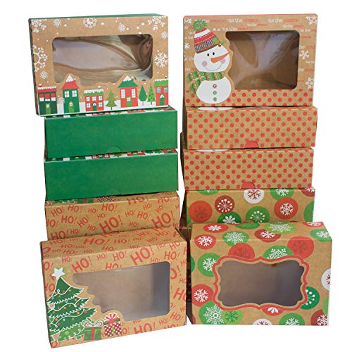 12 Christmas Cookie Boxes -Large Kraft Holiday Bakery Food Container for Gift Giving with 80 Count Christmas Foil Gift Stickers