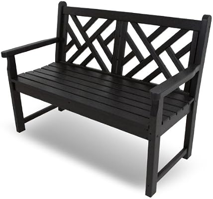 Amazon Com Polywood Cdb48bl Chippendale 48 Bench Black Outdoor Benches Garden Outdoor