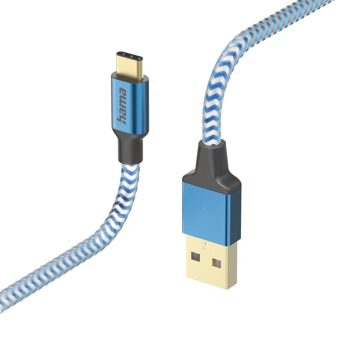Hama 1.5m Nylon Reflective USB A to USB-C Charging Cable Blue — image 1