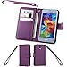 Wisdompro Case for Samsung Galaxy S5 Mini, PU Leather Folio Flip Protective Wallet Case Phone Cover with Credit Card Slots, Wrist Strap and Magnetic Closure for S5 Mini (Not Fit for S5) - Purple