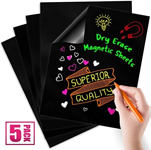 Magnetic Dry Erase Sheets | Blank 12" x 16" Magnet for Fridge and More| Strong Flexible Wipe Off Board | Schedule, Grocery List, Notepad, Checklist, Memo | 5 Pack
