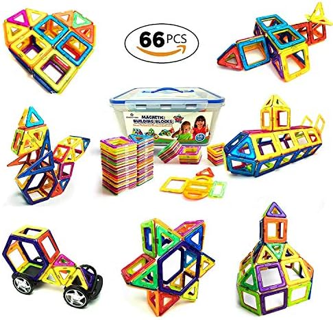 New 2018 Magnetic Blocks - Best Magnetic Tiles Kids (66pcs) Creative Building Blocks Set Boys - Girls Toddlers - Great Educational Magnetic Toys Learning While Playing