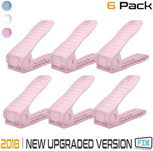 FIX Shoe Slots - Adjustable Shoe Organizer Space Saver Storage Rack Holder Double shoe rack , No Assembly Required , 6 Piece Set (Baby Pink)