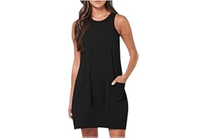 Gcvizuso Sundresses for Women 2024 Casual Solid Sleeveless Dress Summer Beach Dress Vacation Flowy Boho Dress with Pocket