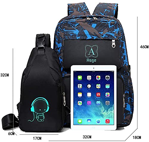 Asge Backpack for School Boys Backpacks for Kids Camo Bookbag for Middle School Bags Waterproof Travel Back Pack (Blue)