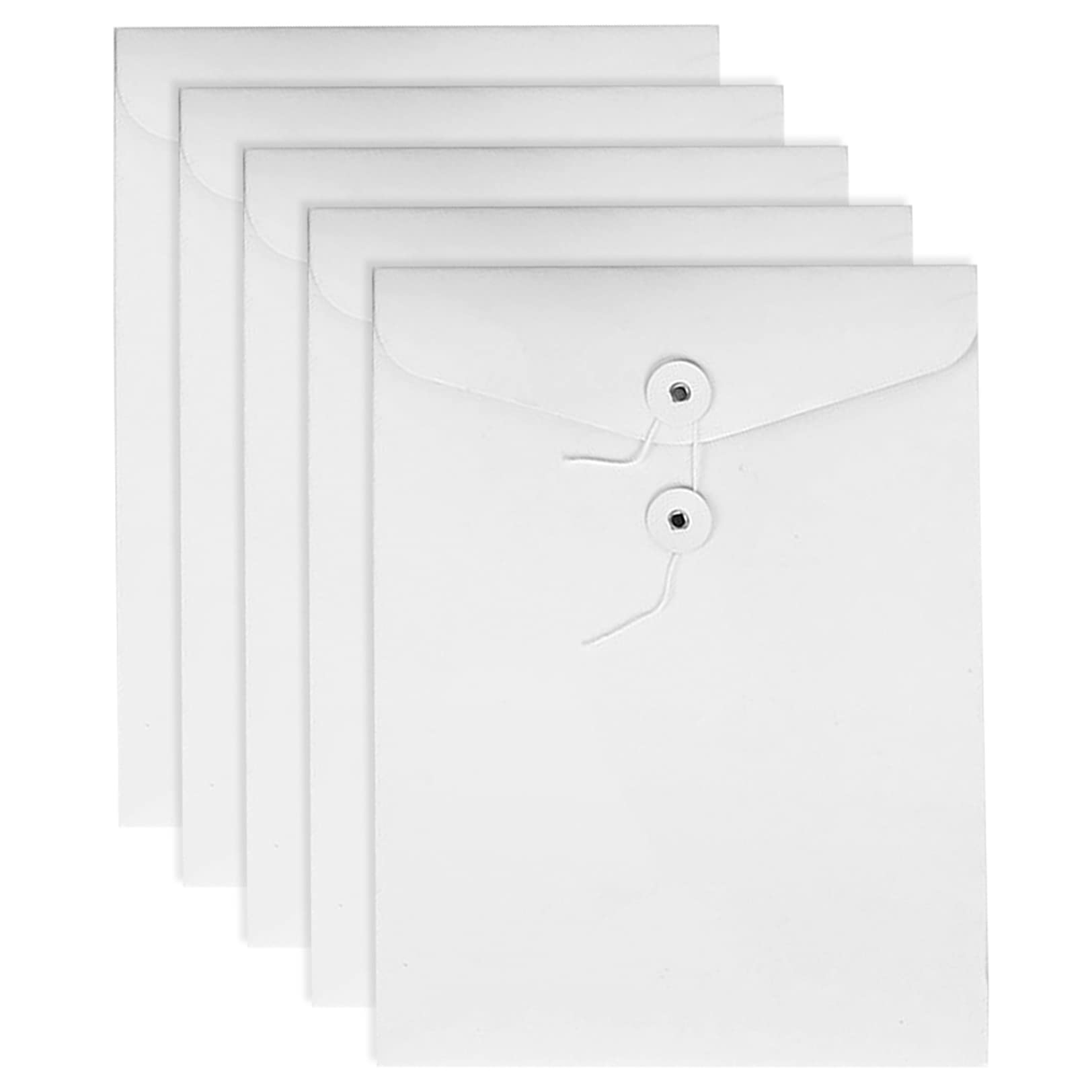 VANRA Kraft String File Folder Filing Envelope Project File Jacket Document Letter Organiser Flat-No Expansion A4 Letter Size (White, Pack of 5)