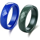 2-Piece Ceramic & Enamel Ring Set for Men and Women – Black & White, Blue & Green Hypoallergenic Wedding Bands, 6mm Wide, Ideal Everyday Jewelry Gift for Him and Her, Sizes 5–15