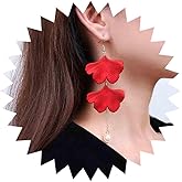 Iaceble Vintage Rose Petal Dangle Earrings Red Flower Drop Earring Long Red Earrings Floral Wedding Bridal Earring Jewelry for Women