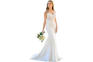 BOFDUFO Lace Wedding Dresses for Bride 2025 V Neck Mermaid Bridal Gowns Applique Boho Beach Wedding Gowns with Train